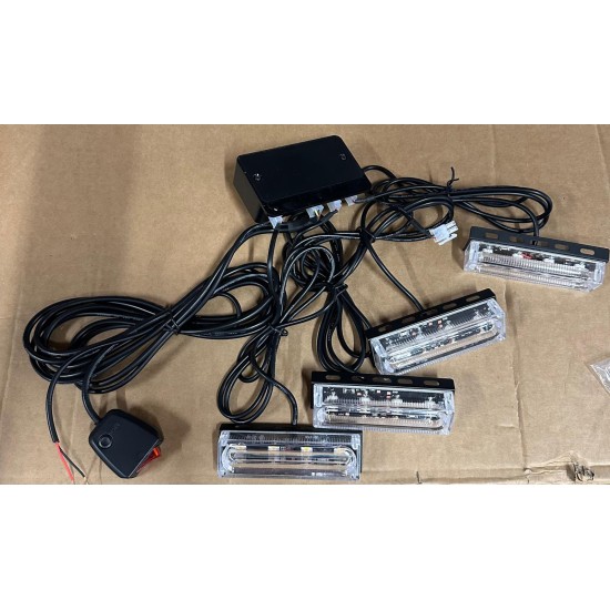 Stroboscoape Auto LED COB – 4 Module, 8W, 12V, Galben, cu Suport și Comutator ON/OFF