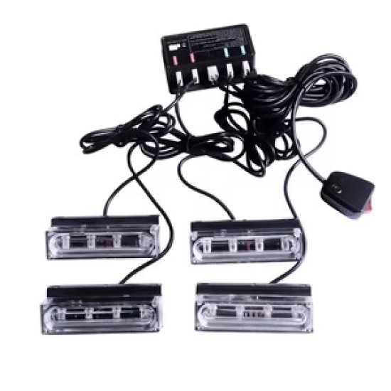 Stroboscoape Auto LED COB – 4 Module, 8W, 12V, Galben, cu Suport și Comutator ON/OFF