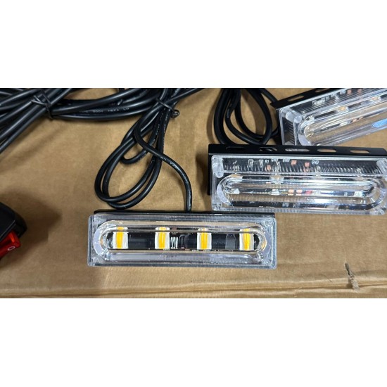 Stroboscoape Auto LED COB – 4 Module, 8W, 12V, Galben, cu Suport și Comutator ON/OFF